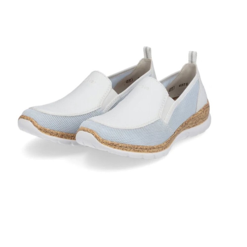 Rieker MemoSoft 87342 White Blue Slip-On Leather Comfort Sneakers Size 39/ 8 US